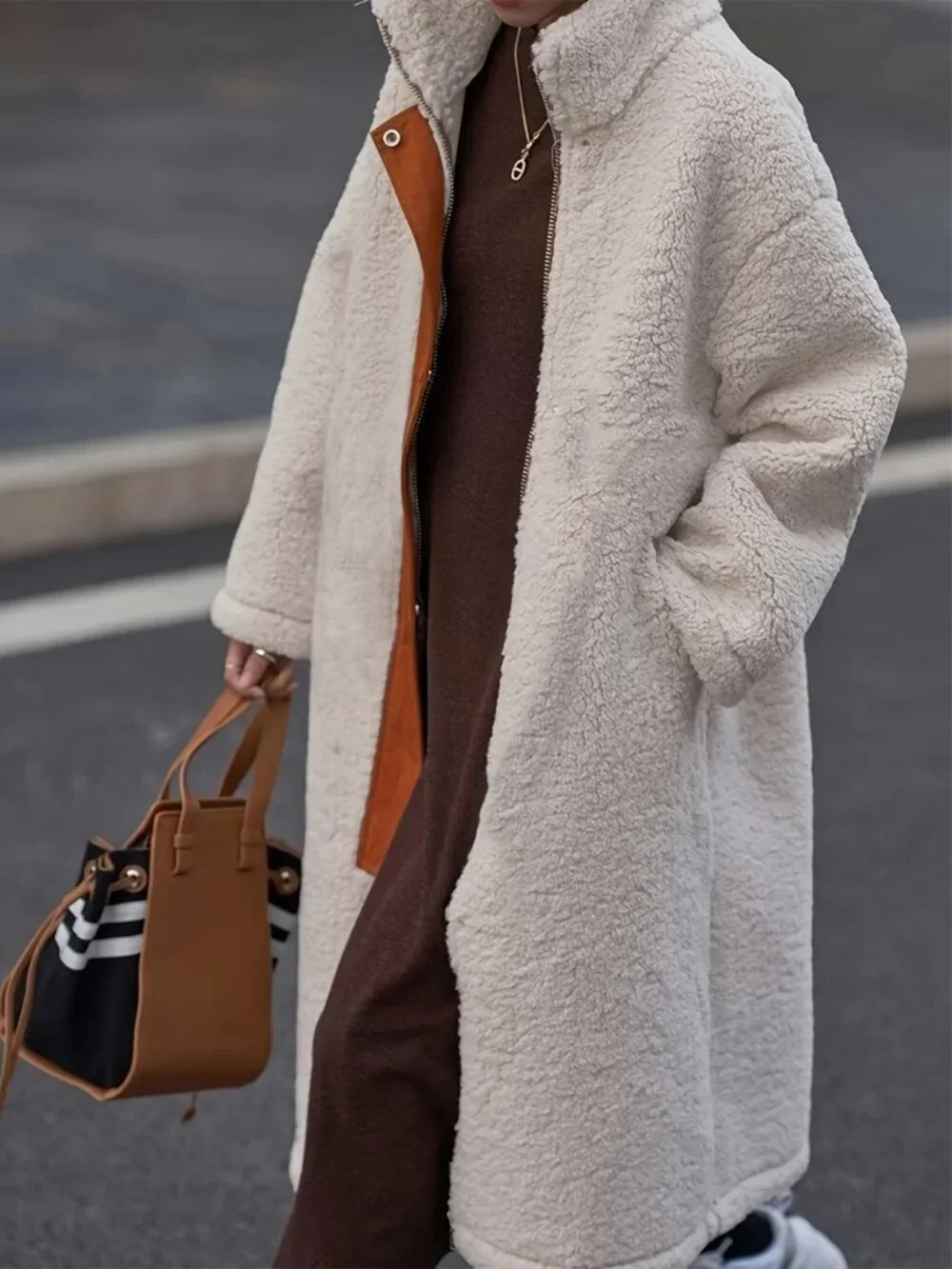 Apricot Casual Women's Zip-Up High Collar Loose Coat Jacket